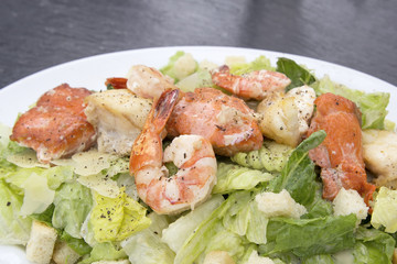 Caesar Salad with Prawns Salmon and White Fish Macro