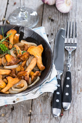 Fried Chanterelles in a skillet