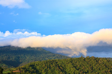 Clouds cover the mountain