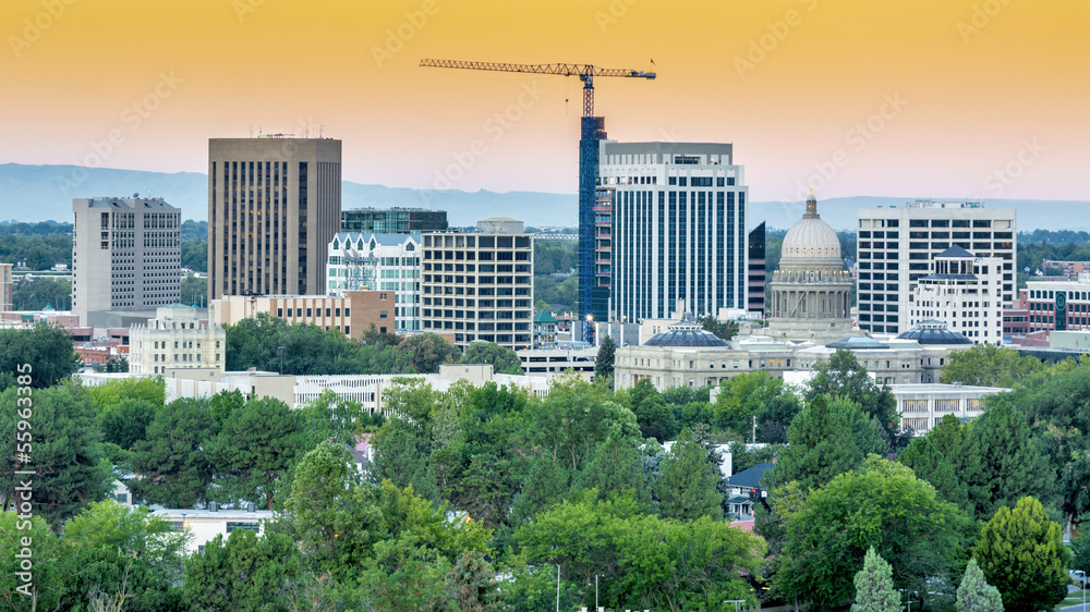 Wall mural City of Boise skyline with smoky orange sky