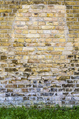 old brick wall background with a piece of meadow