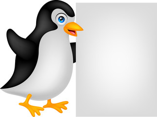 penguin cartoon with blank sign