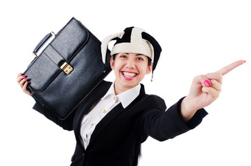 Businessman clown isolated on white