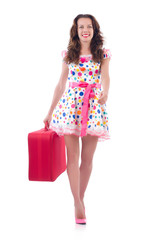 Woman with red case isolated on white