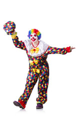 Clown with flowers on white