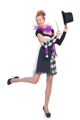 Woman magician isolated on the white