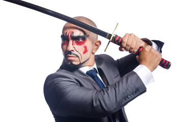 Businessman with sword isolated on white © Elnur