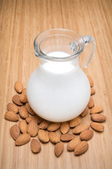 Glass jug with almond milk
