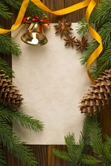 Christmas decorations on wooden background