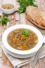 vegetable soup with lentils in a plate