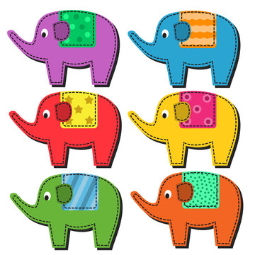 Set of multi-colored elephants