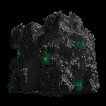 Space ship cube with black background