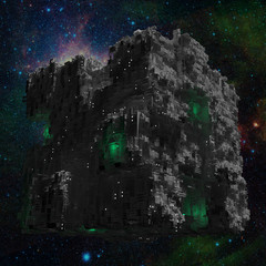 Space ship cube with galaxy background