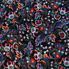 Colorful floral arabesque on black background squared