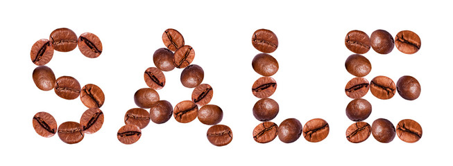 The word SALE from coffee beans