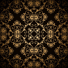 Vintage gold floral ornament, seamless pattern