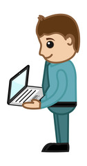 Man Holding a Laptop - Business Cartoons Vectors