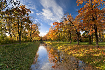Canal in autumn park