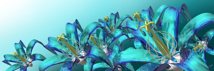 Fototapeta 3d blue flowers panoramic obraz