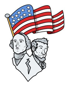Lincoln and Washington with USA Flag - Nation Pride