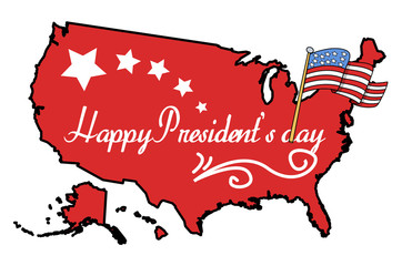 Illustrated American Map with Happy Presidents Day Flag Vector