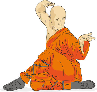 Shaolin warrior monk illustration