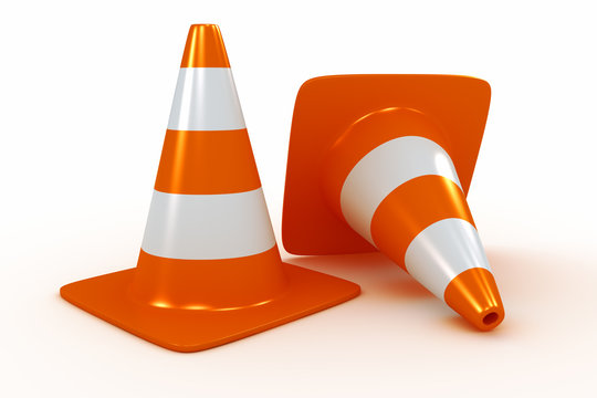 Traffic cones. Warning of under construction on road.
