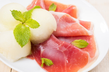 Pieces of dried meat with melon