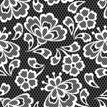 Old lace seamless pattern, ornamental flowers. Vector texture.