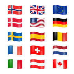 Set Länder Flaggen geschwungen - obrazy, fototapety, plakaty