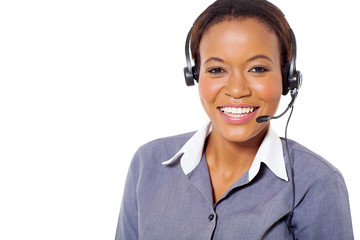 african american call center operator with headphones