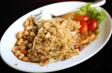 Salad with fried catfish food Thailand