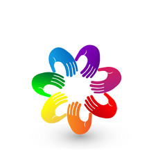 Colorful hands teamwork logo illustration vector