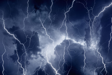 Lightnings in stormy sky