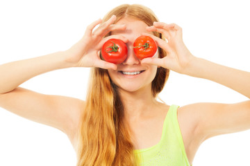 Blond girl with tomatoes