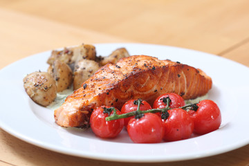Grilled fish steak on the plate