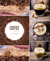 Coffee collage with  Espresso, cappuccino