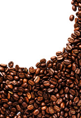 Roasted Coffee Beans  background or texture with white copy spac