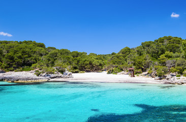Fototapeta na wymiar Cala Turqueta beach in sunny day, Menorca