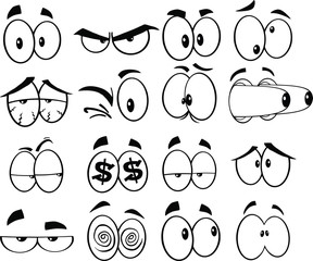 Black and White Cartoon Funny Eyes. Set Collection