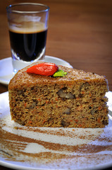 Carrot cake and espresso at the background