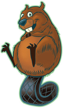 Cute Beaver Balancing on Tail Vector Cartoon