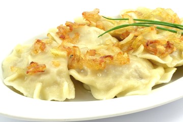 dumplings with meat, cabbage and onion