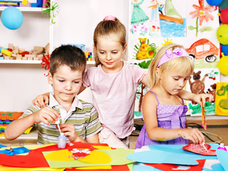 Children sculpt in of plasticine