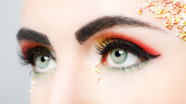 Colorful eye makeup close up