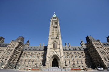 Fototapeta na wymiar Wide angle view of Canada’s Parliament Building, Ottawa, Canada