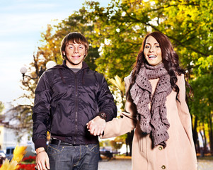 Couple on date autumn outdoor.