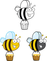 Cute Bee Cartoon Mascot Characters. Set Collection 1