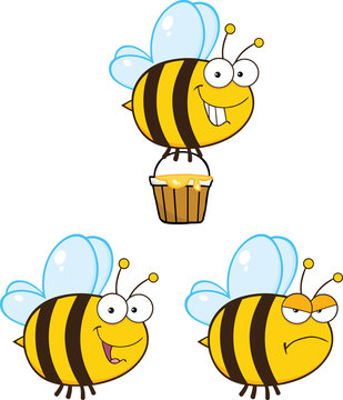 Cute Bee Cartoon Mascot Characters. Set Collection 5