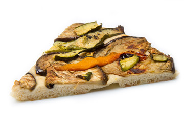 vegetarian pizza with vegetables on white background
